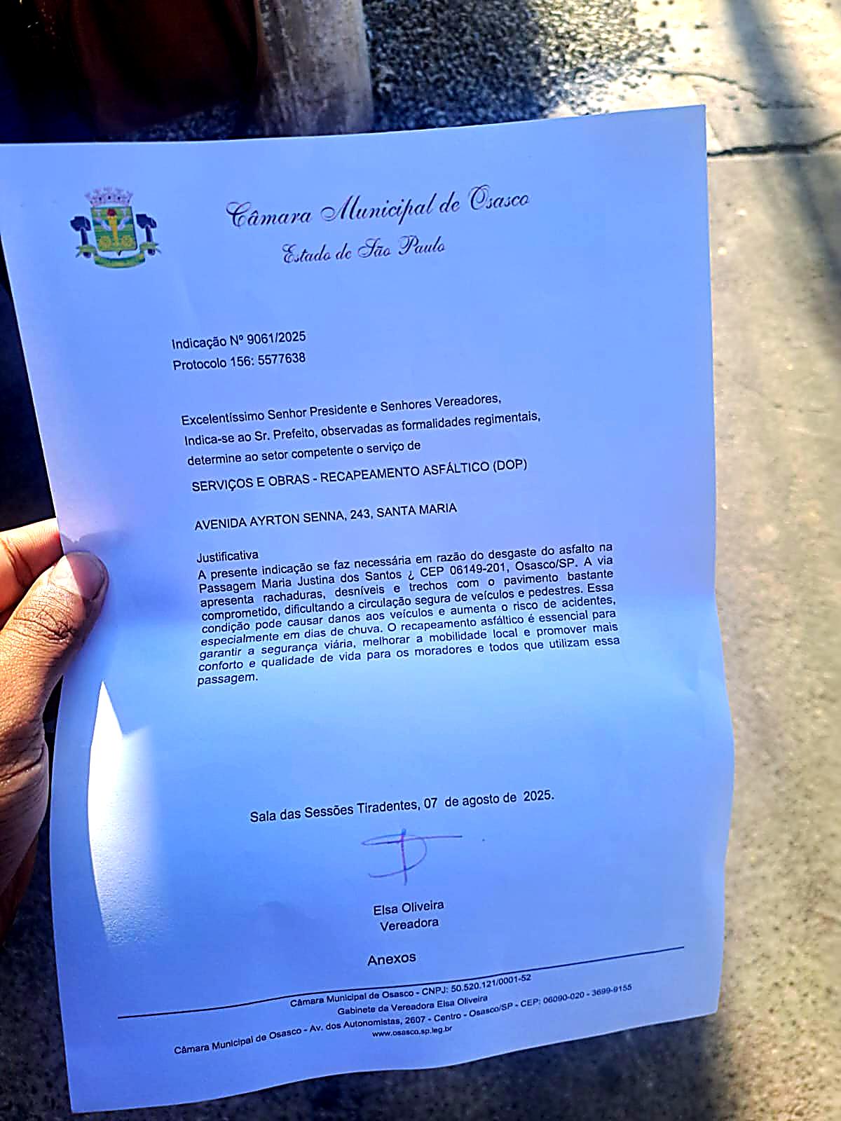 Documento oficial de solicitação do recapeamento