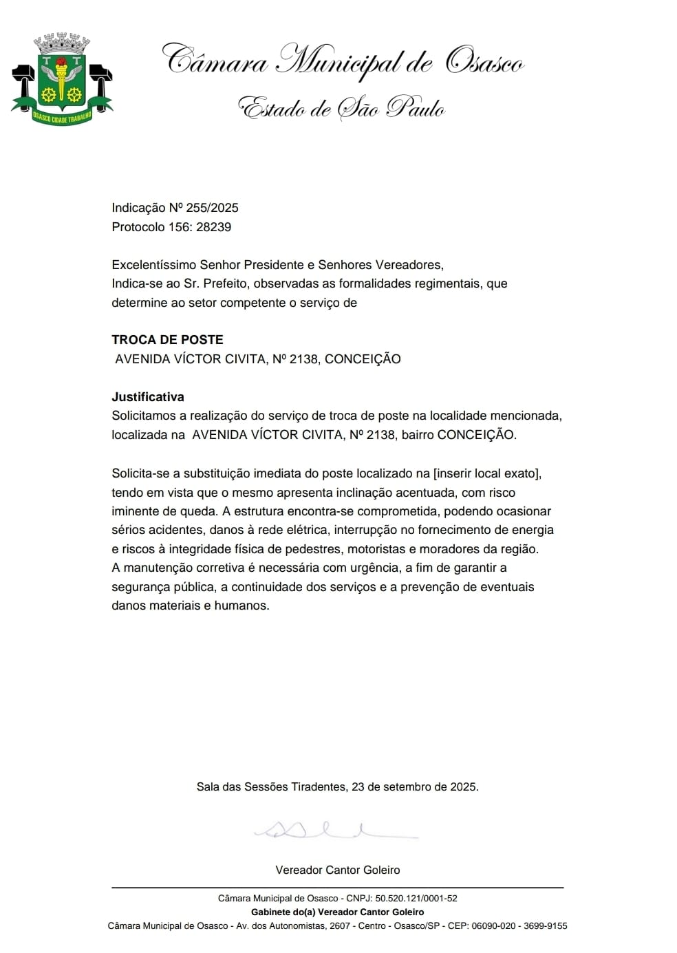 Pedido apresentado pelo vereador